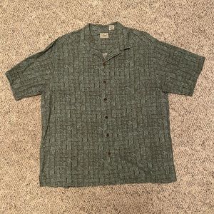 LL Bean Aztec Short Sleeve Button Up Green Sz L